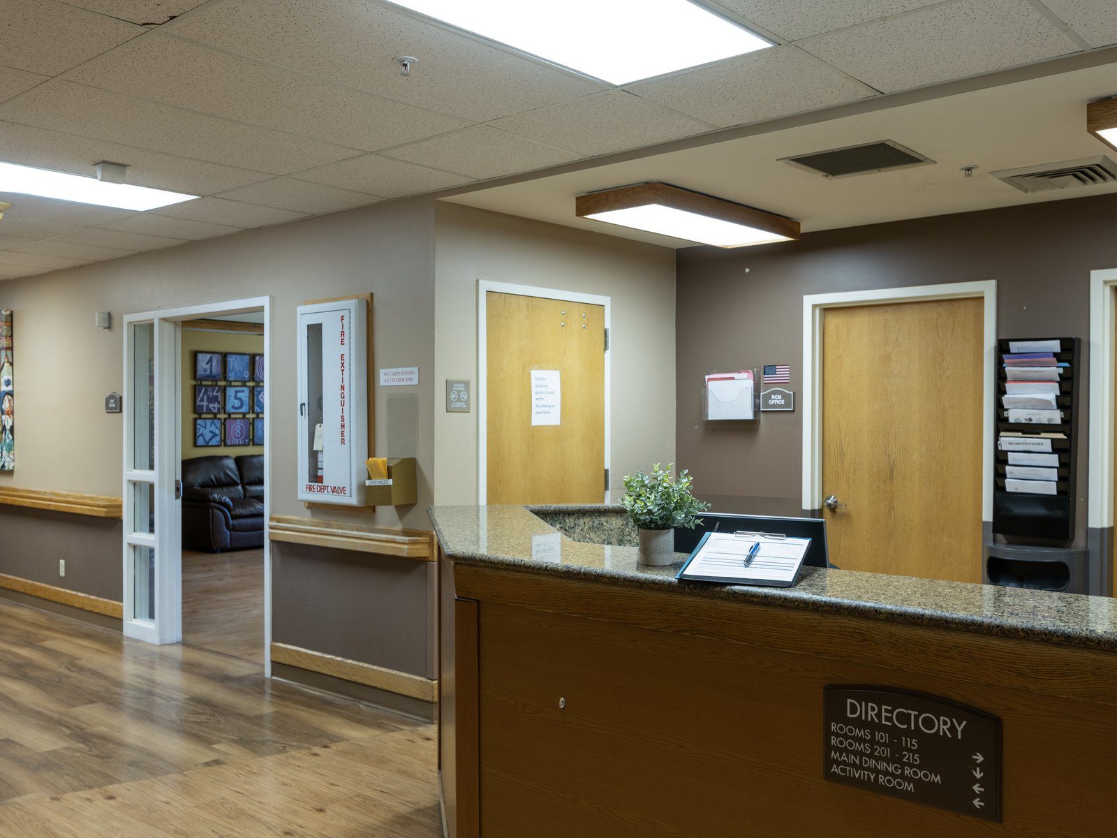 Nurses station at Alaska Gardens Nursing Home in Tacoma, Washington