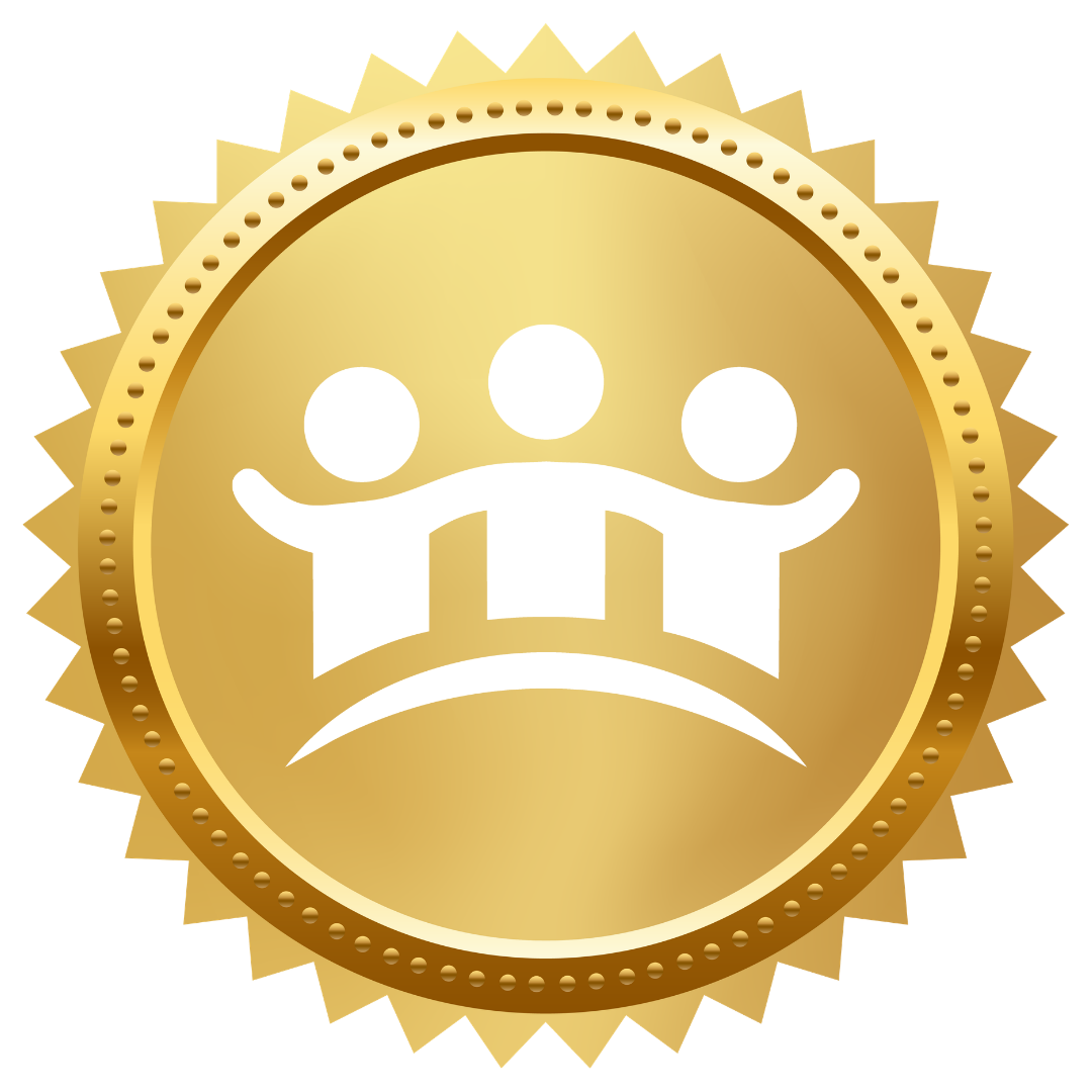 community_spirit_award_evergreen • Evergreen Healthcare Group Gold medal badge with three white figures holding hands, symbolizing teamwork and collaboration inside a gold circle.