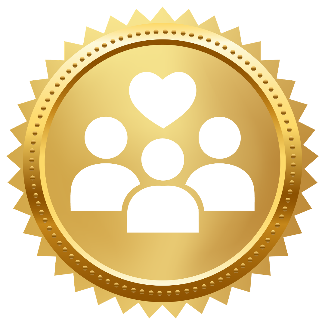 heart_for_people_evergreen • Evergreen Healthcare Group Gold medal badge with a group of white human icons and a heart, symbolizing community or team award.